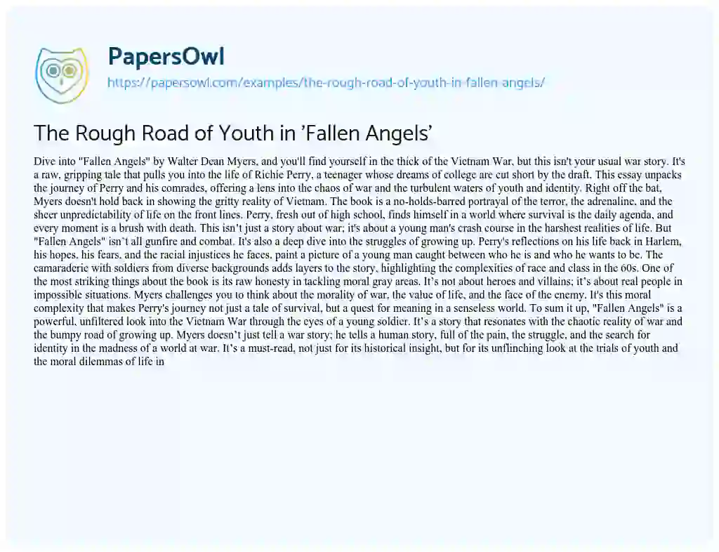 Essay on The Rough Road of Youth in ‘Fallen Angels’