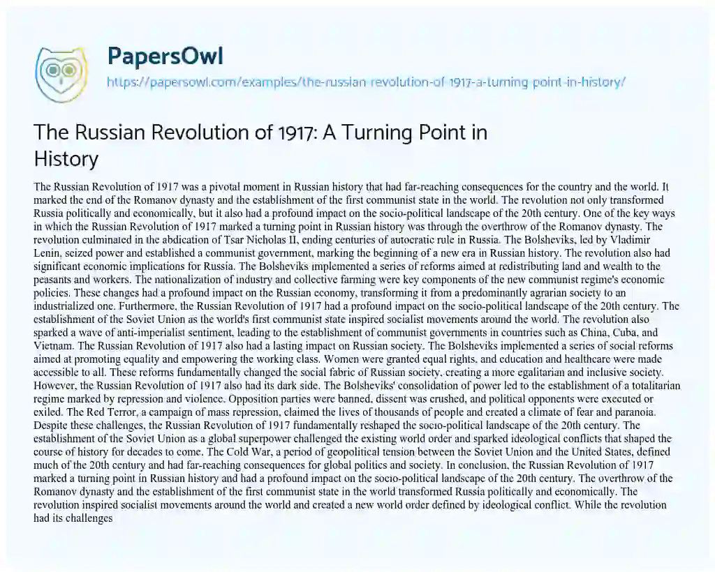 Essay on The Russian Revolution of 1917: A Turning Point in History