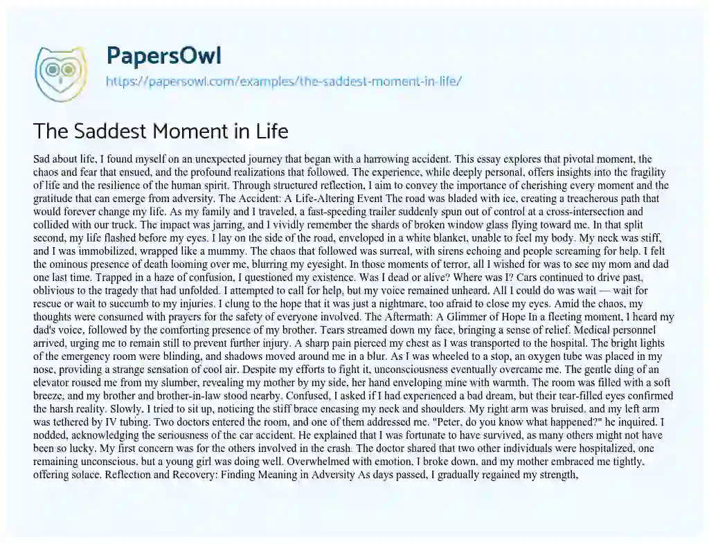 Essay on The Saddest Moment in Life