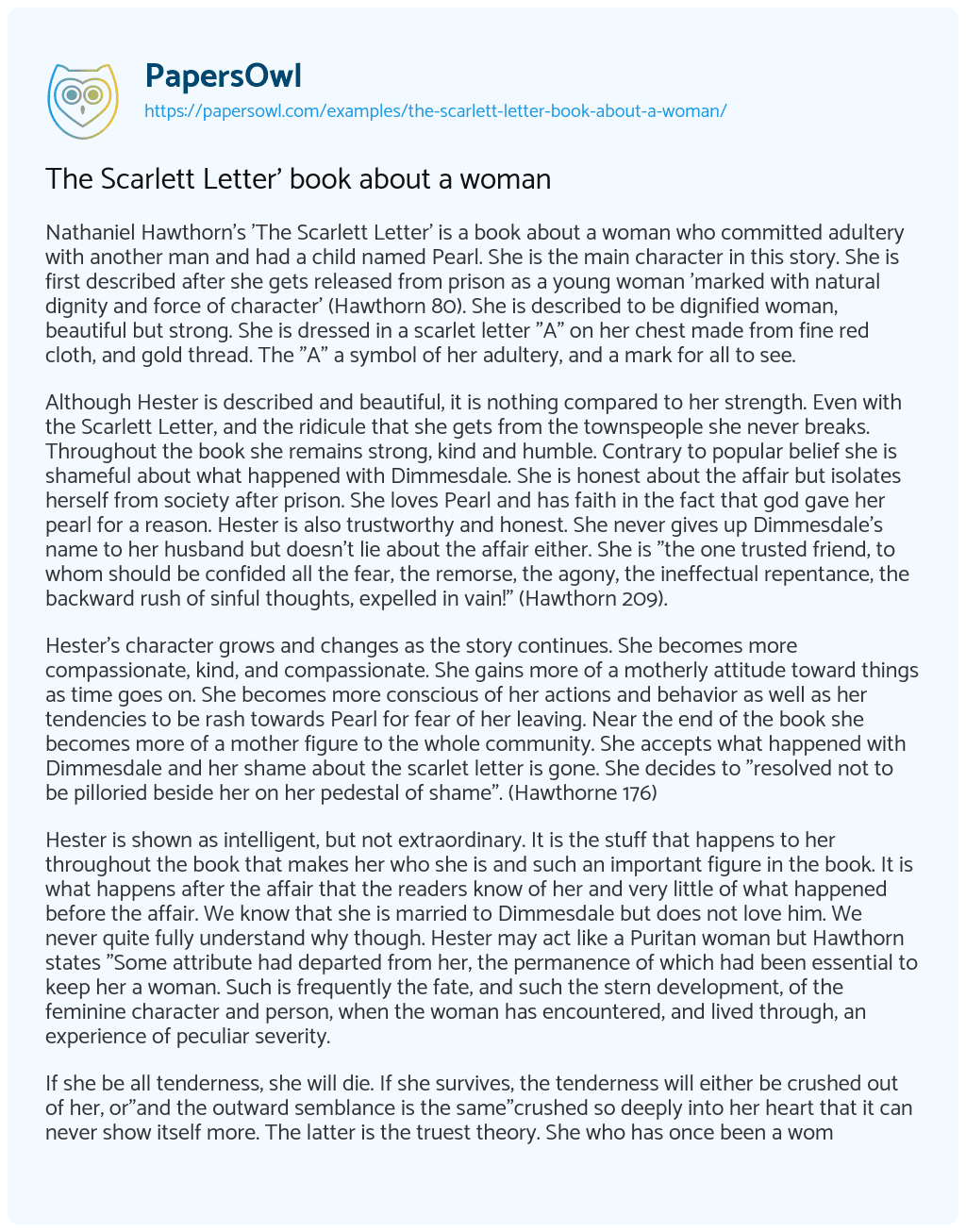 Essay on The Scarlett Letter’ Book about a Woman