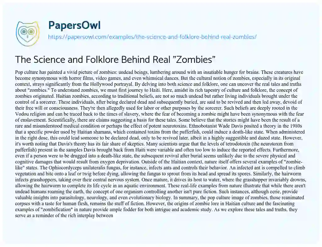 Essay on The Science and Folklore Behind Real “Zombies”