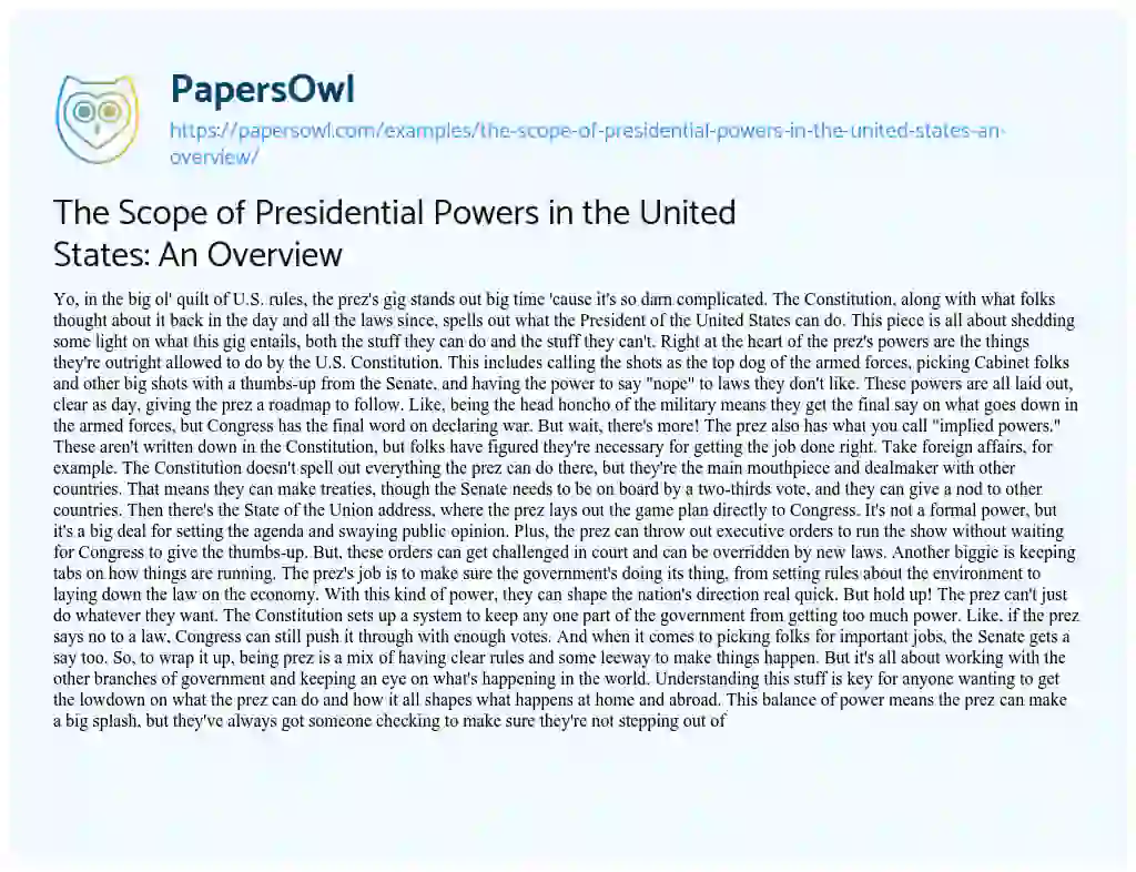 Essay on The Scope of Presidential Powers in the United States: an Overview