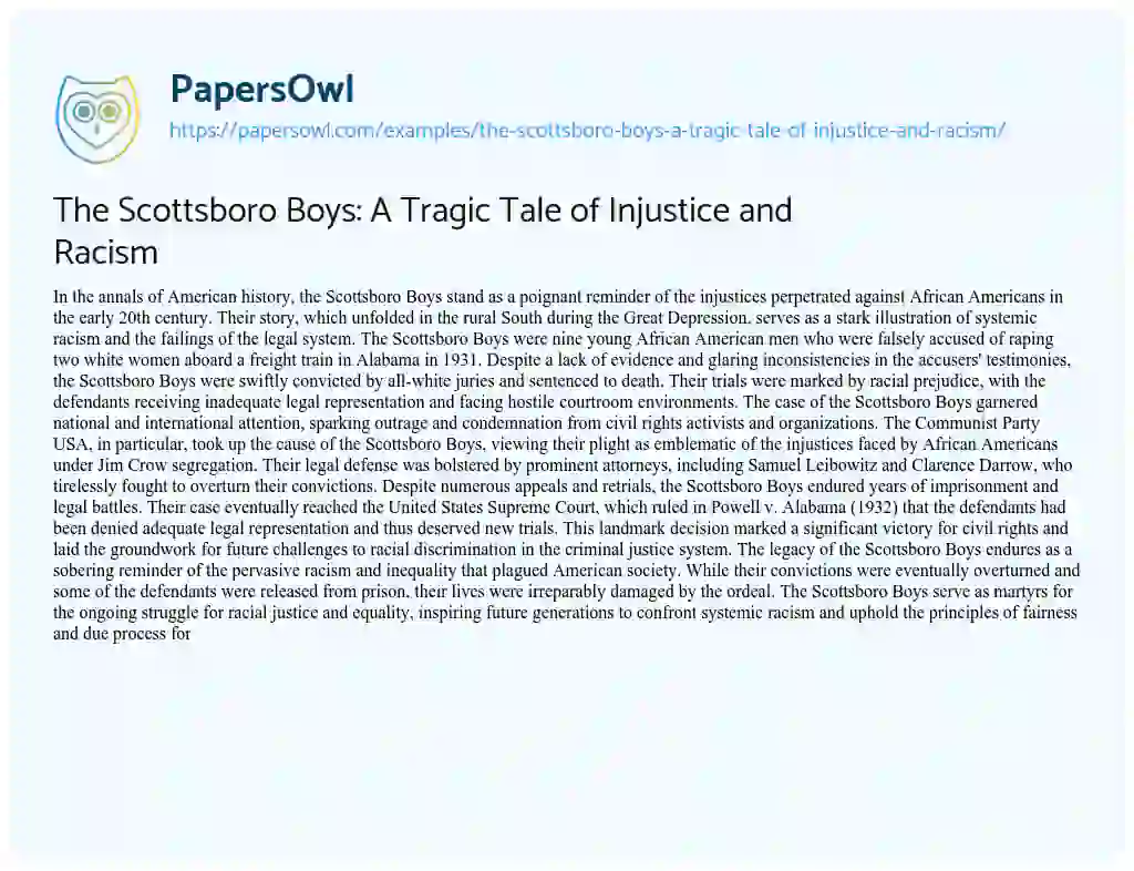 Essay on The Scottsboro Boys: a Tragic Tale of Injustice and Racism