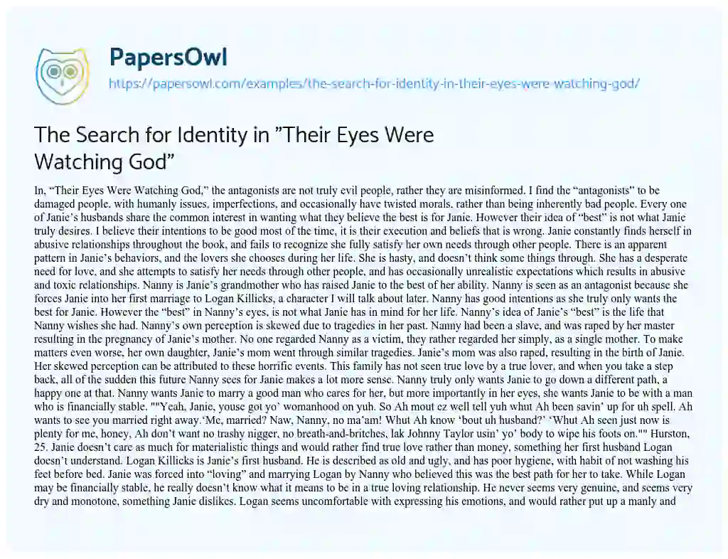 Essay on The Search for Identity in “Their Eyes were Watching God”