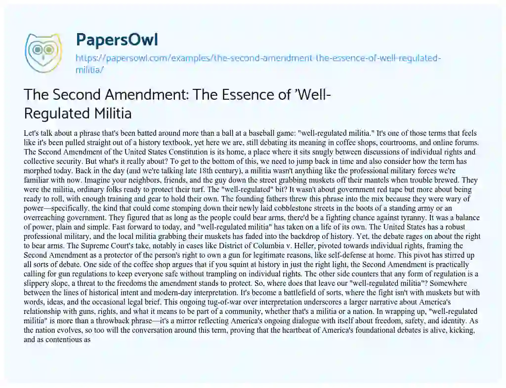 The Second Amendment: The Essence of 'Well-Regulated Militia - Free ...