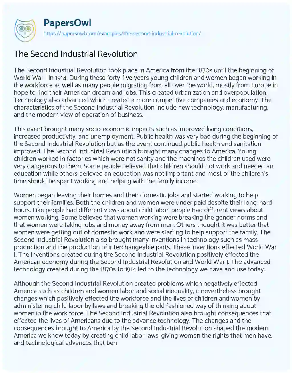 Essay on The Second Industrial Revolution