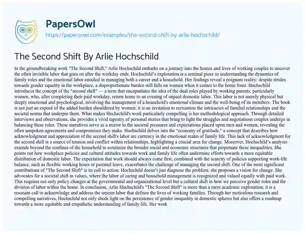 Essay on The Second Shift by Arlie Hochschild