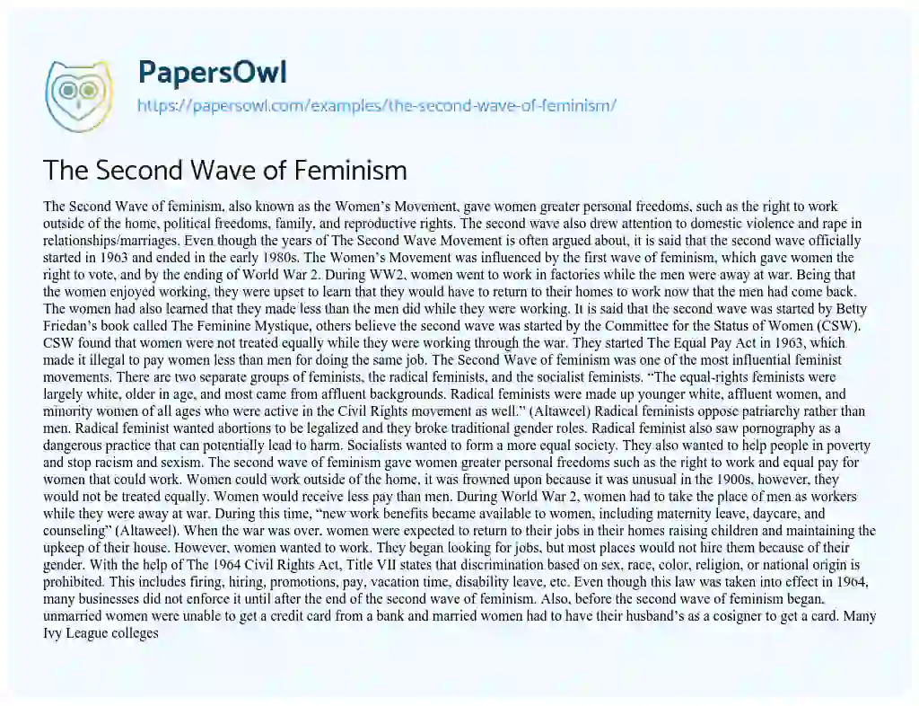 Essay on The Second Wave of Feminism