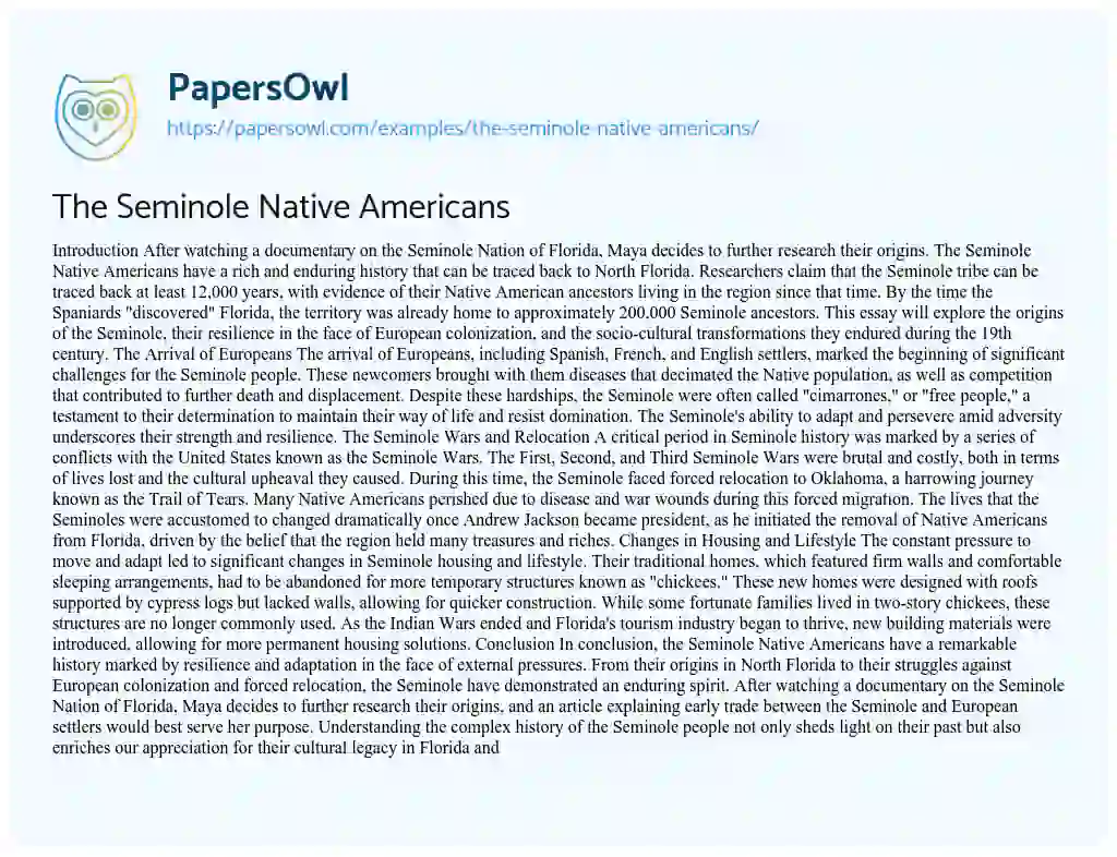 Essay on The Seminole Native Americans