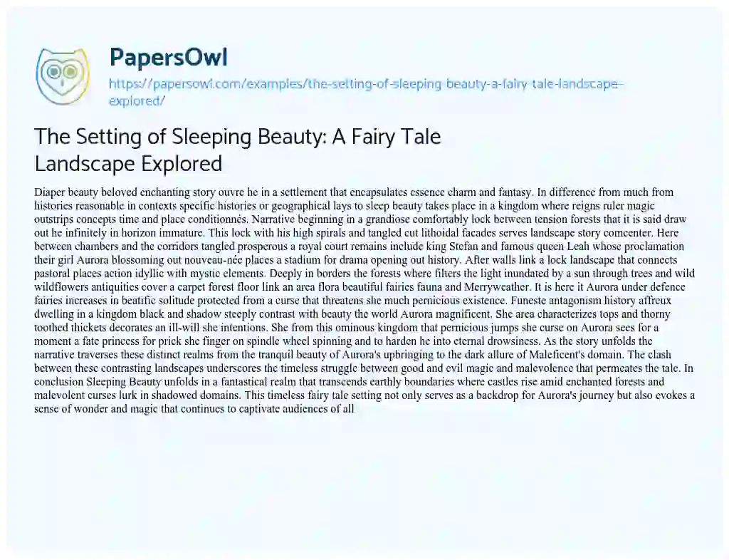 Essay on The Setting of Sleeping Beauty: a Fairy Tale Landscape Explored