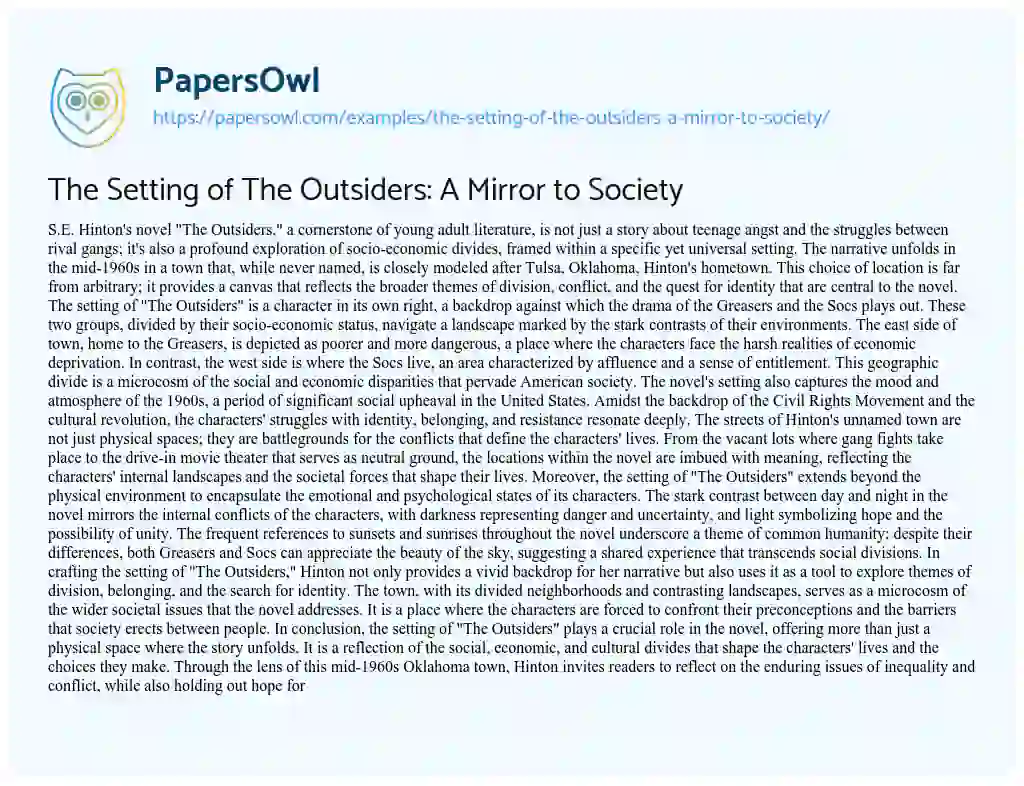 Essay on The Setting of the Outsiders: a Mirror to Society