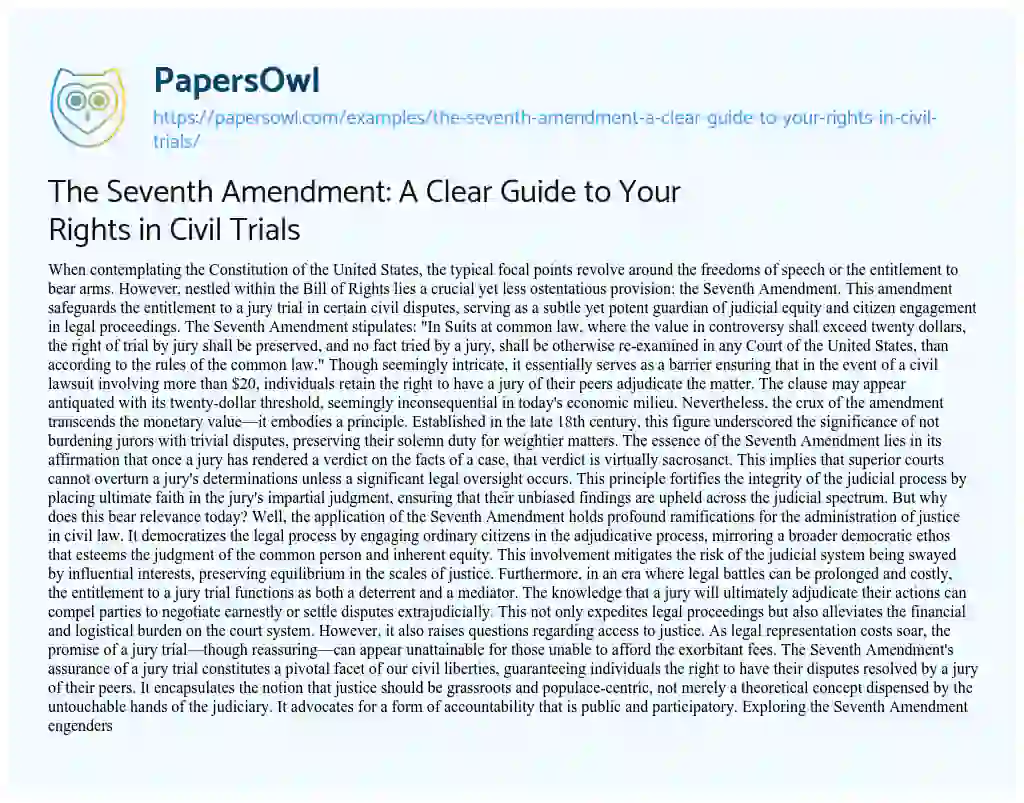 Essay on The Seventh Amendment: a Clear Guide to your Rights in Civil Trials