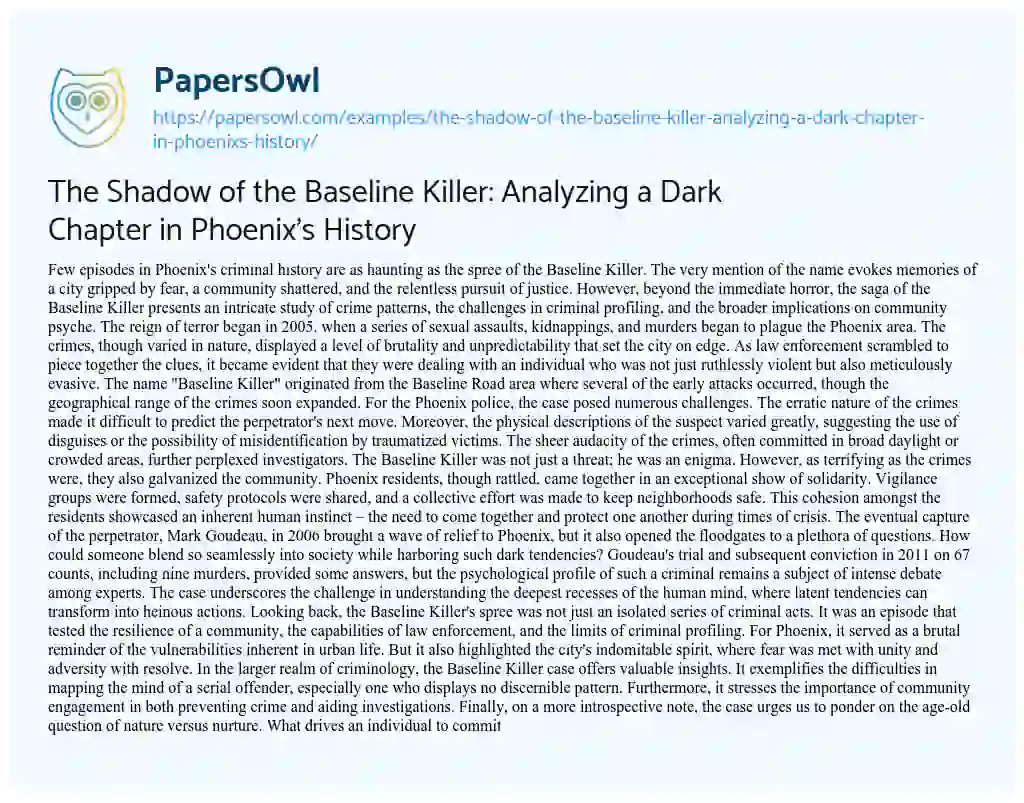 Essay on The Shadow of the Baseline Killer: Analyzing a Dark Chapter in Phoenix’s History