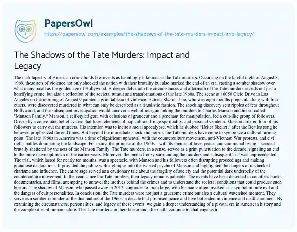 Essay on The Shadows of the Tate Murders: Impact and Legacy