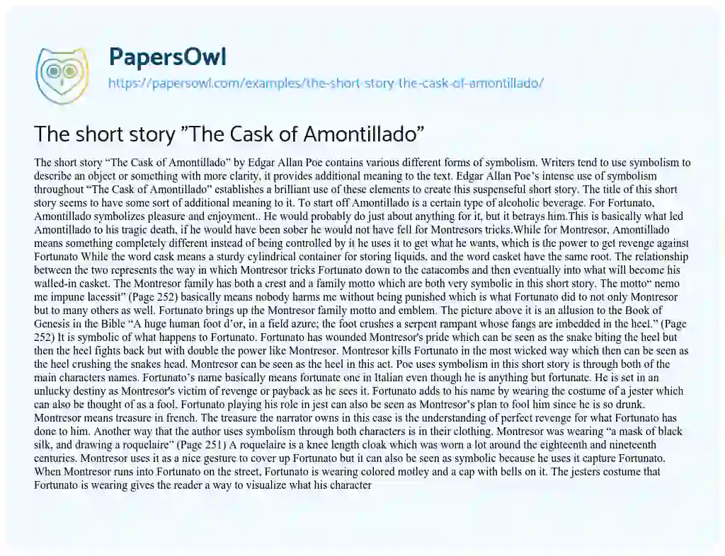 Essay on The Short Story “The Cask of Amontillado”
