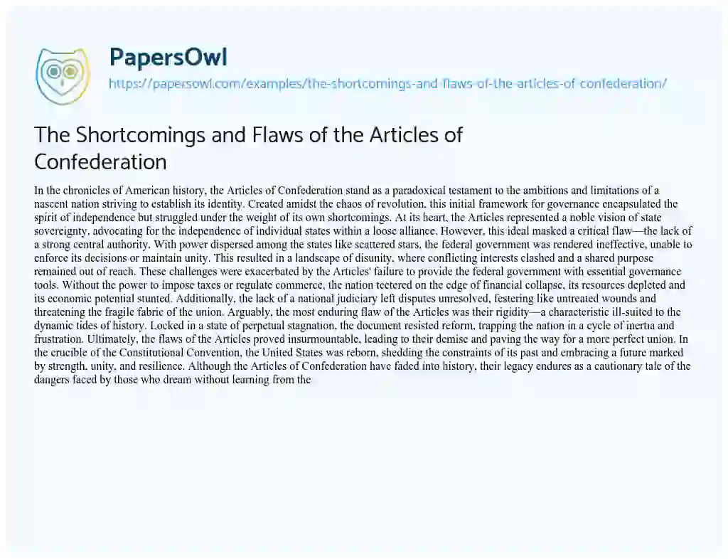 The Shortcomings and Flaws of the Articles of Confederation - Free ...