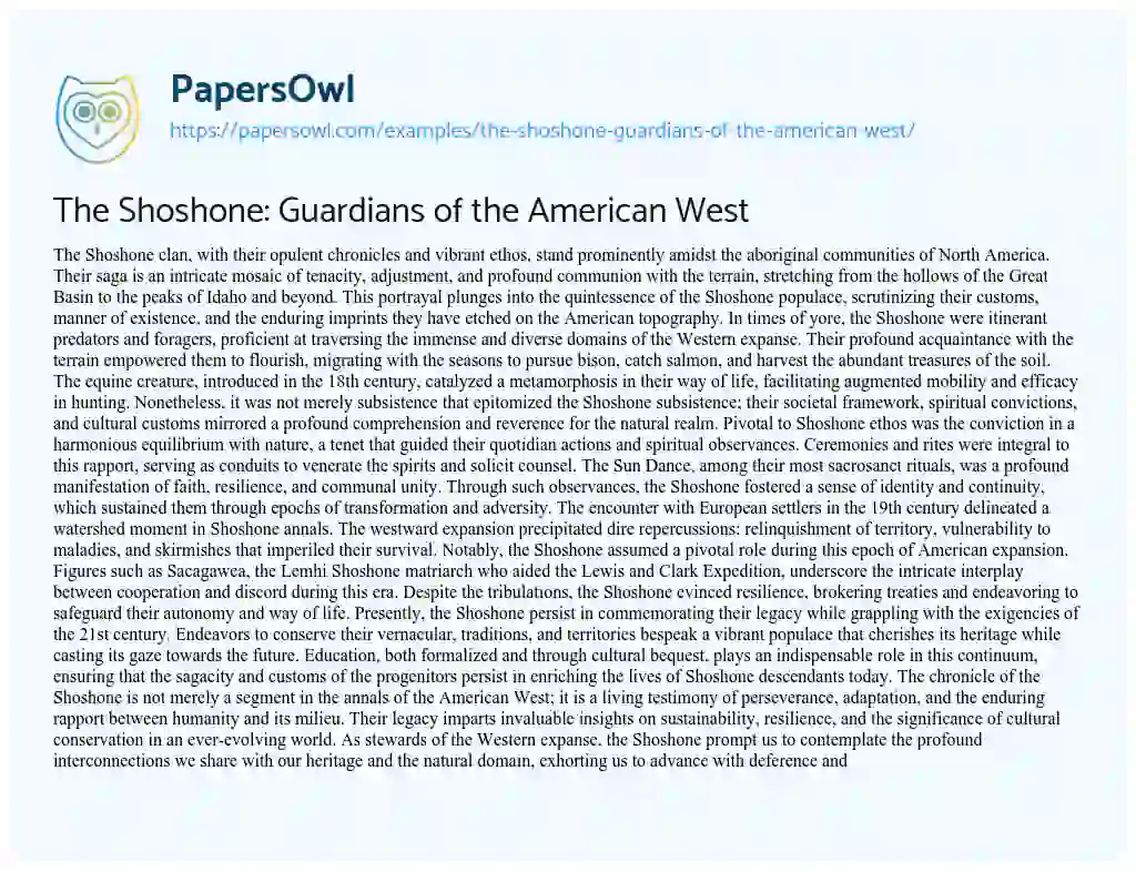 Essay on The Shoshone: Guardians of the American West