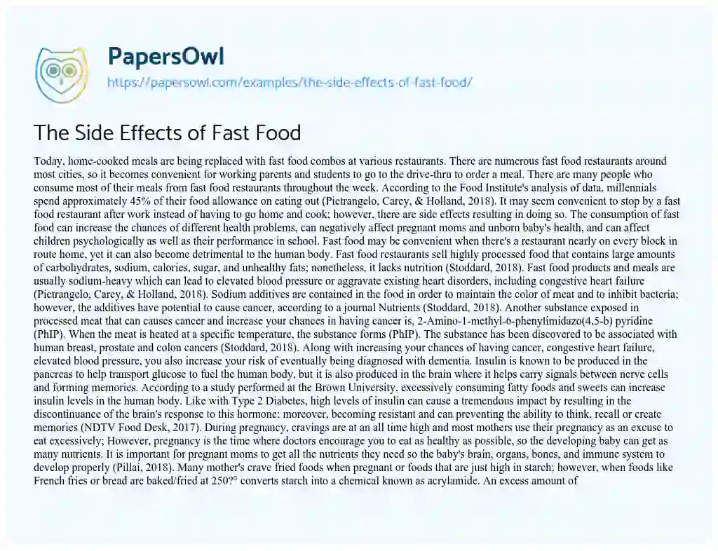 Essay on The Side Effects of Fast Food