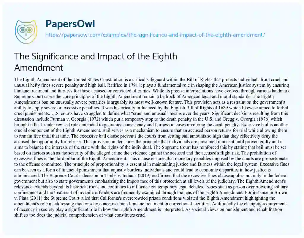 Essay on The Significance and Impact of the Eighth Amendment