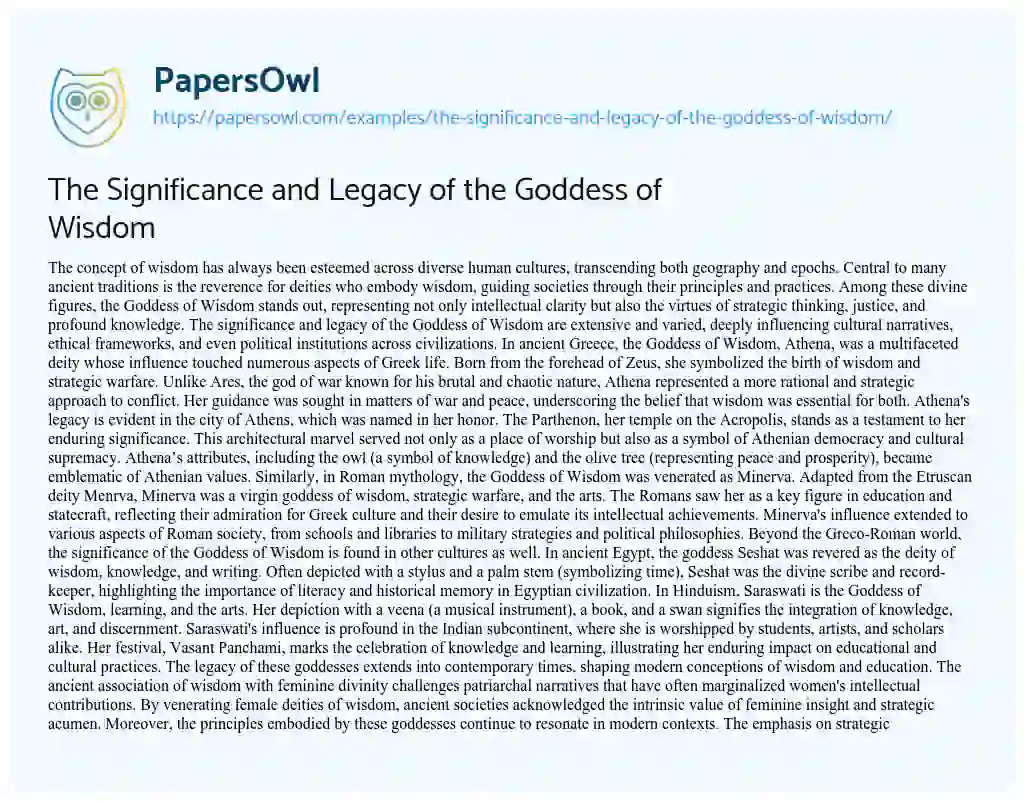 The Significance and Legacy of the Goddess of Wisdom - Free Essay ...