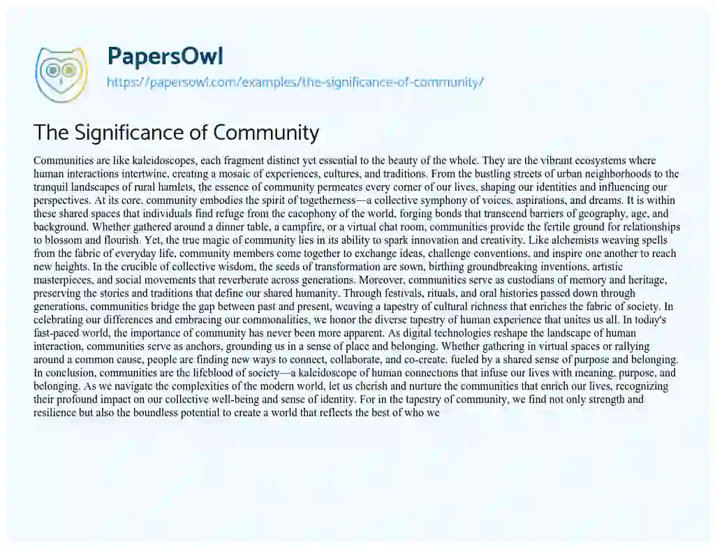 Essay on The Significance of Community