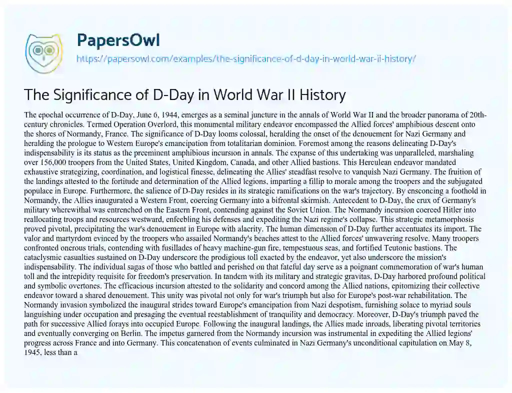 Essay on The Significance of D-Day in World War II History