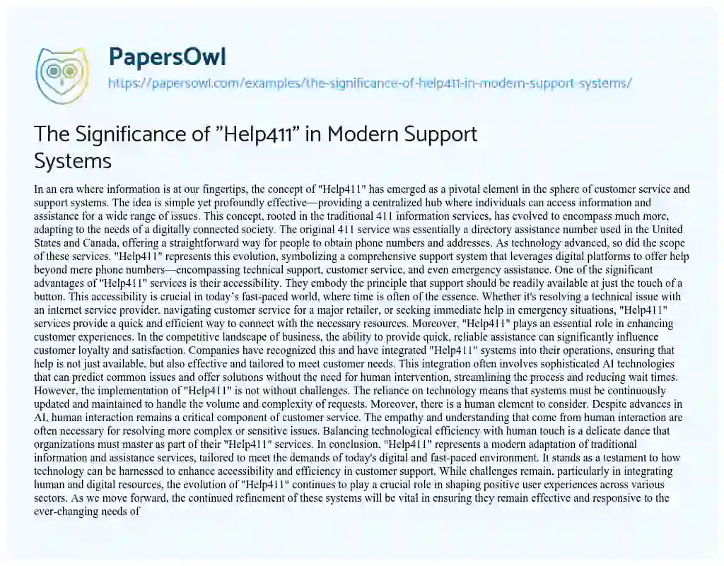 Essay on The Significance of “Help411” in Modern Support Systems