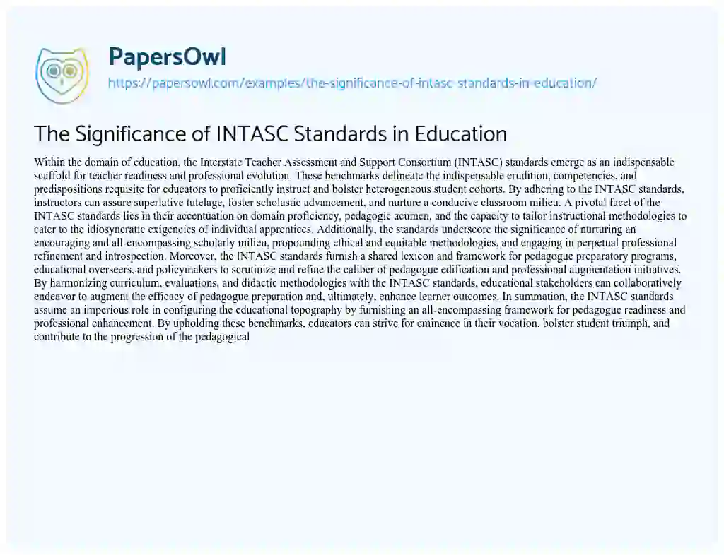 Essay on The Significance of INTASC Standards in Education