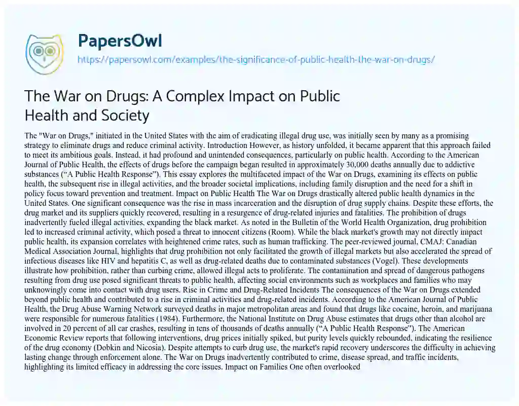 Essay on The Significance of Public Health: the War on Drugs