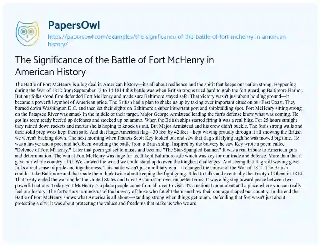 Essay on The Significance of the Battle of Fort McHenry in American History