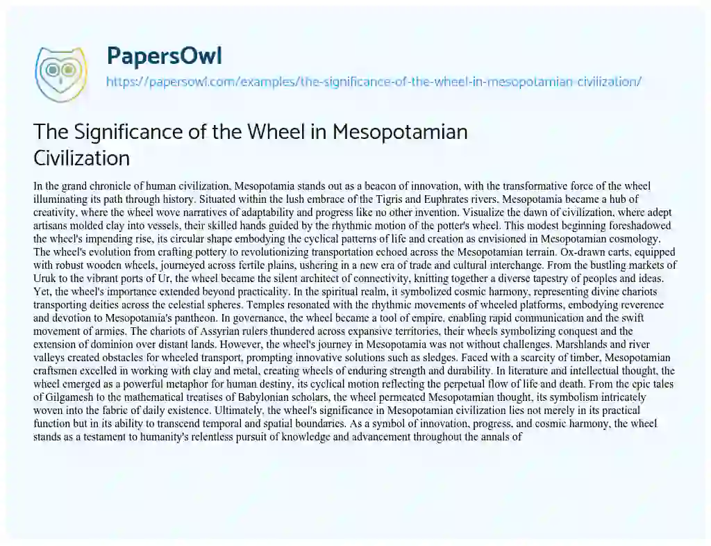 Essay on The Significance of the Wheel in Mesopotamian Civilization