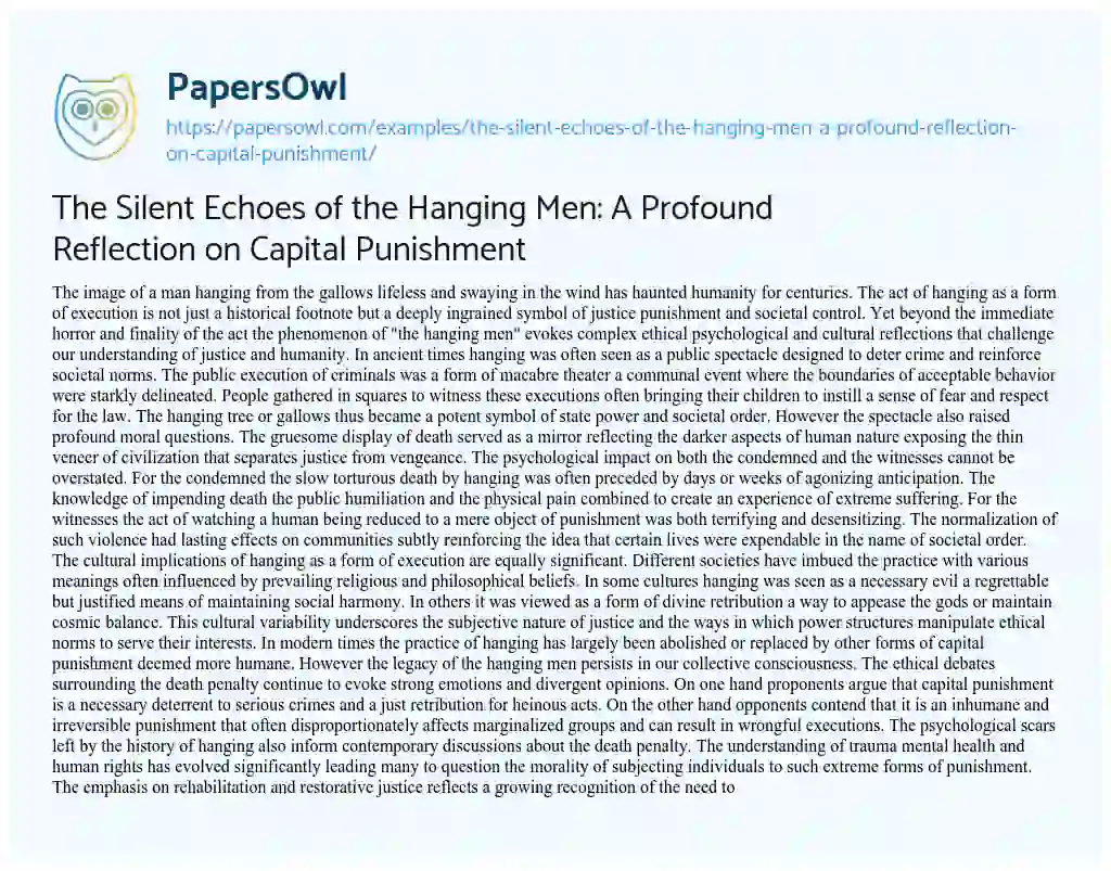 Essay on The Silent Echoes of the Hanging Men: a Profound Reflection on Capital Punishment