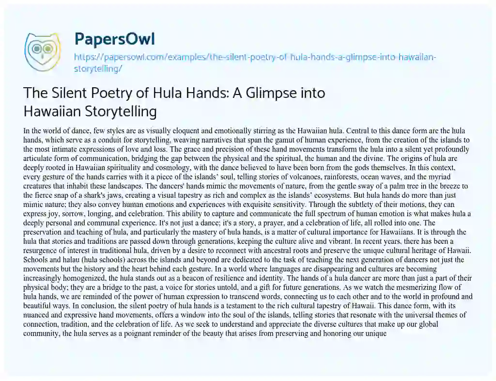 Essay on The Silent Poetry of Hula Hands: a Glimpse into Hawaiian Storytelling