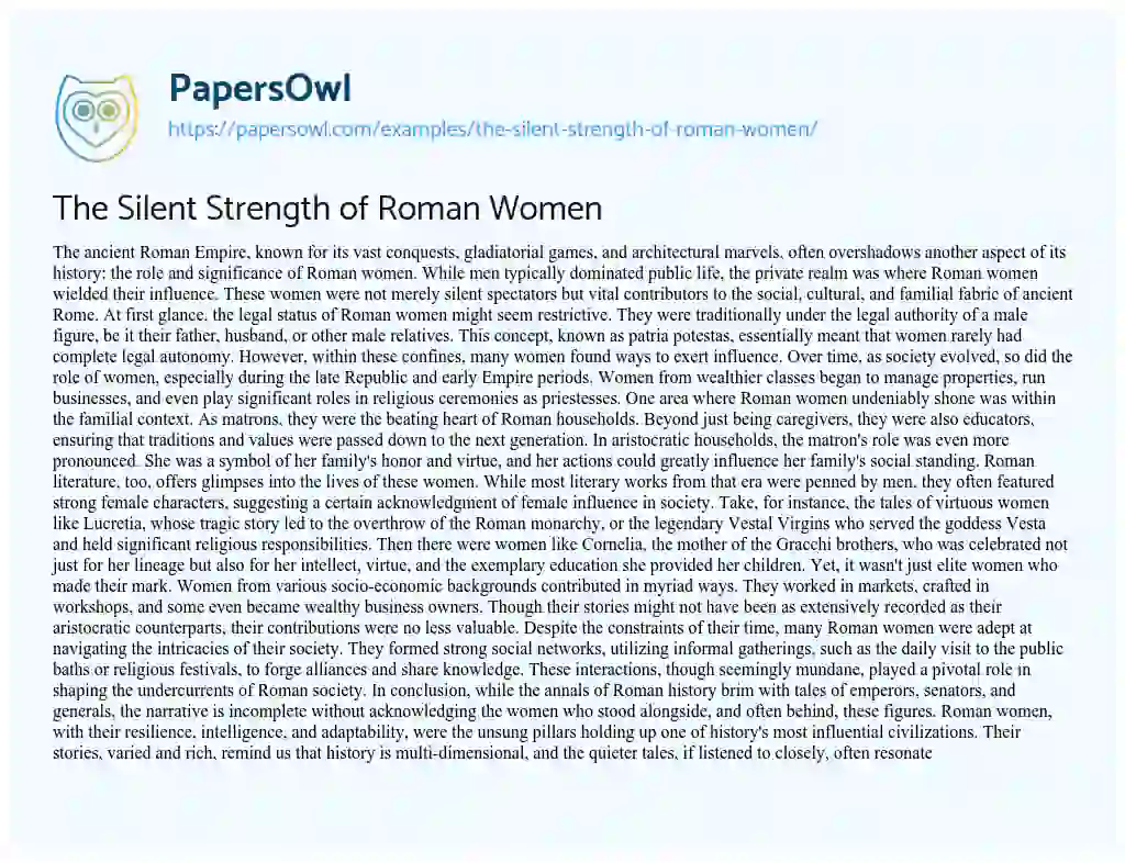 Essay on The Silent Strength of Roman Women