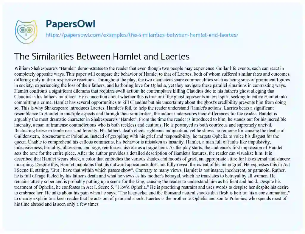 Essay on The Similarities between Hamlet and Laertes
