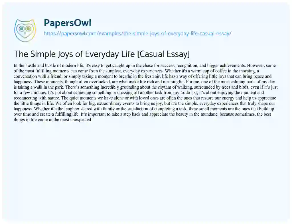 Essay on The Simple Joys of Everyday Life [Casual Essay]