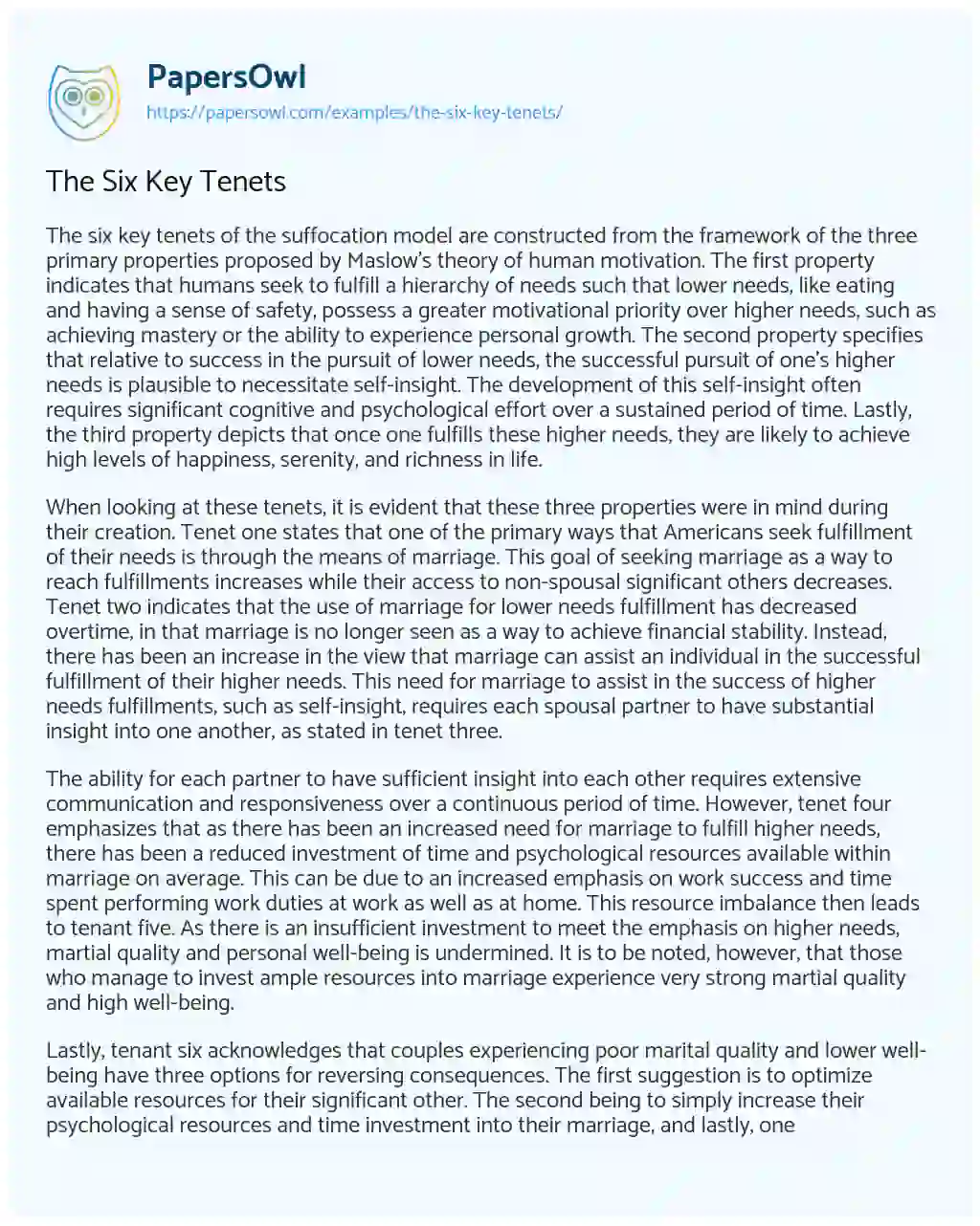 The Six Key Tenets essay