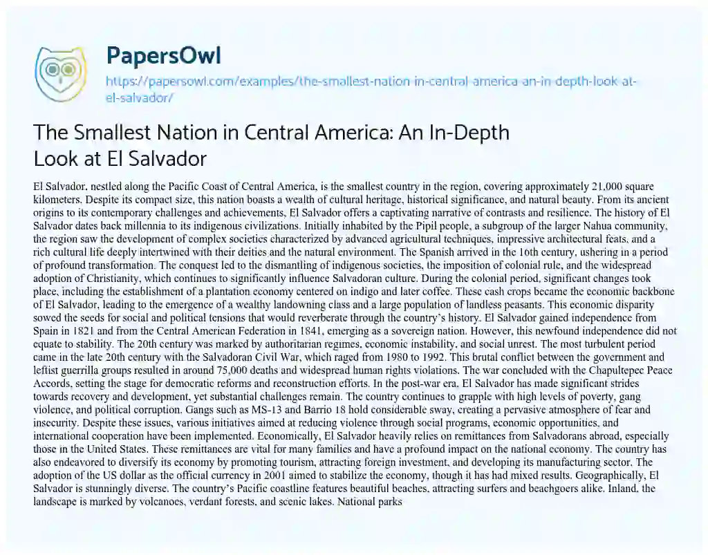 Essay on The Smallest Nation in Central America: an In-Depth Look at El Salvador