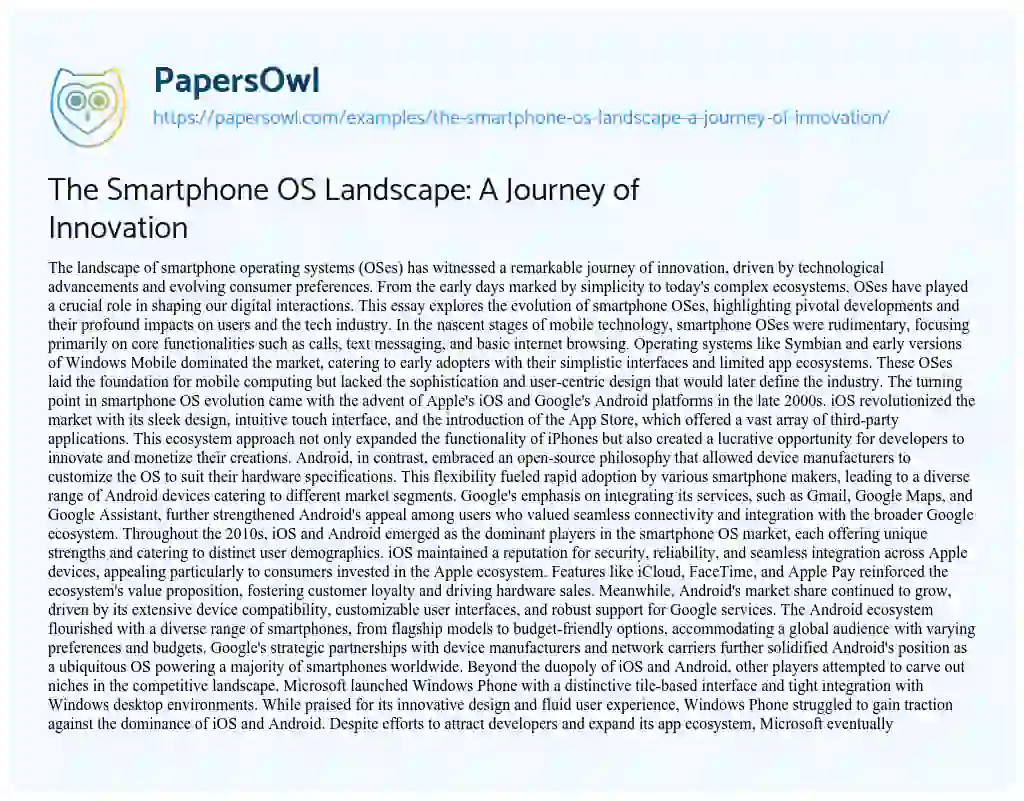 Essay on The Smartphone OS Landscape: a Journey of Innovation