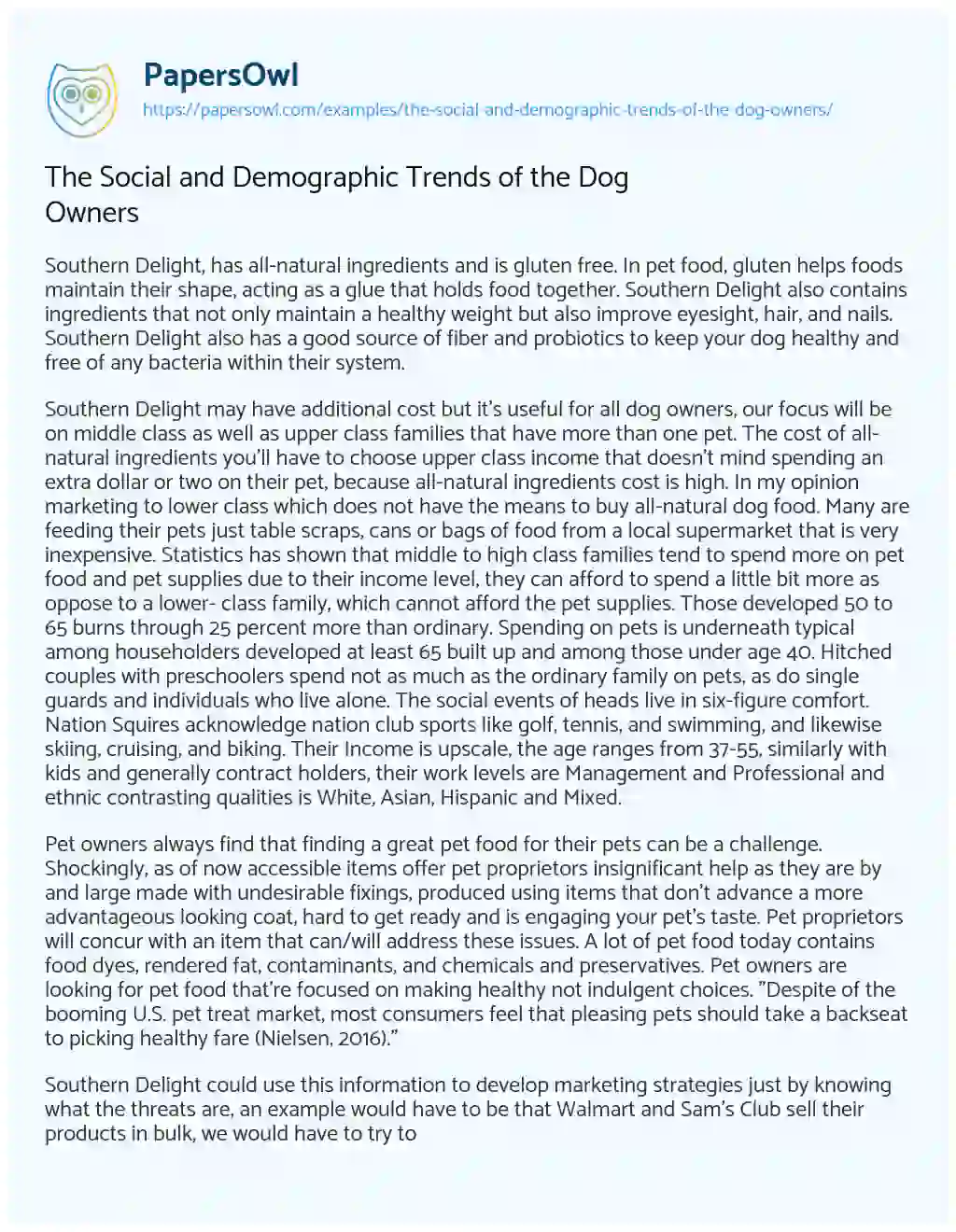 Essay on The Social and Demographic Trends of the Dog Owners