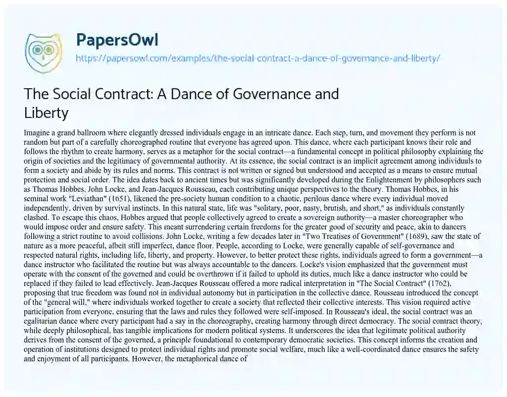 Essay on The Social Contract: a Dance of Governance and Liberty