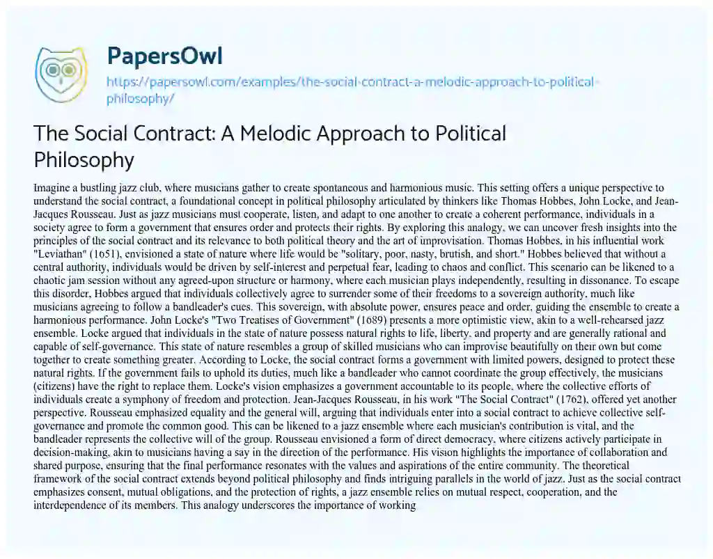 Essay on The Social Contract: a Melodic Approach to Political Philosophy
