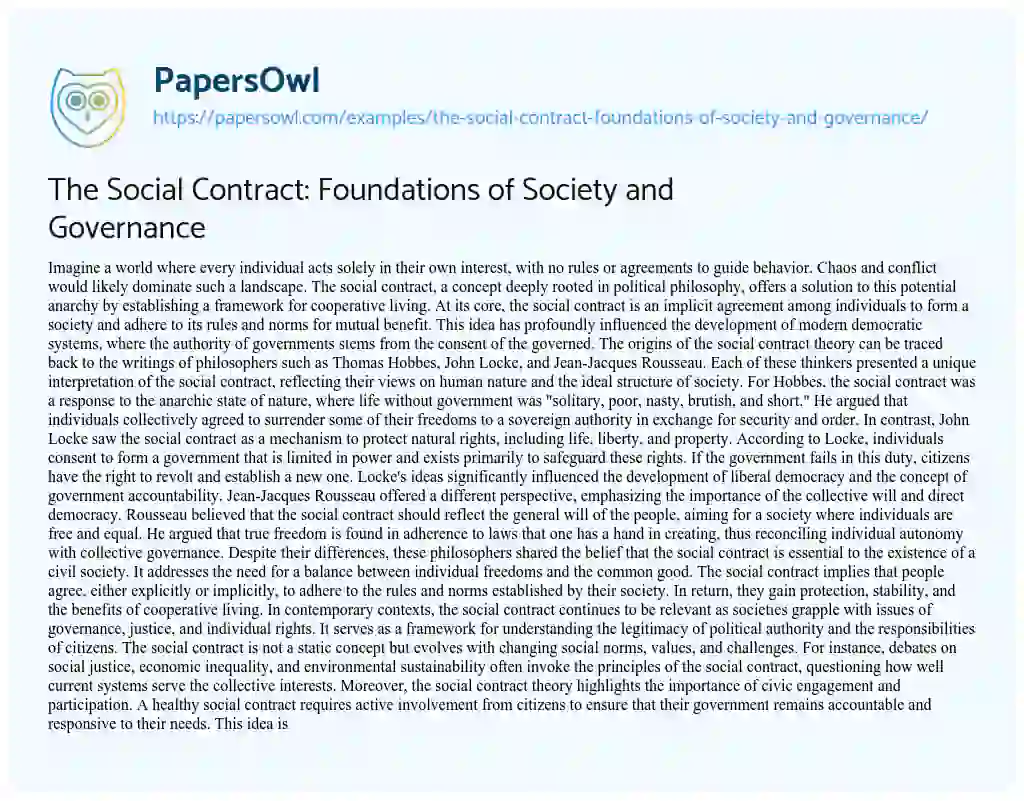 Essay on The Social Contract: Foundations of Society and Governance