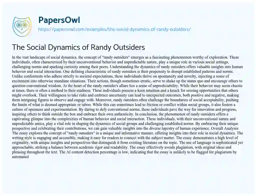 Essay on The Social Dynamics of Randy Outsiders