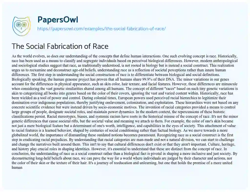 Essay on The Social Fabrication of Race