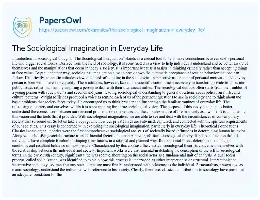 Essay on The Sociological Imagination in Everyday Life