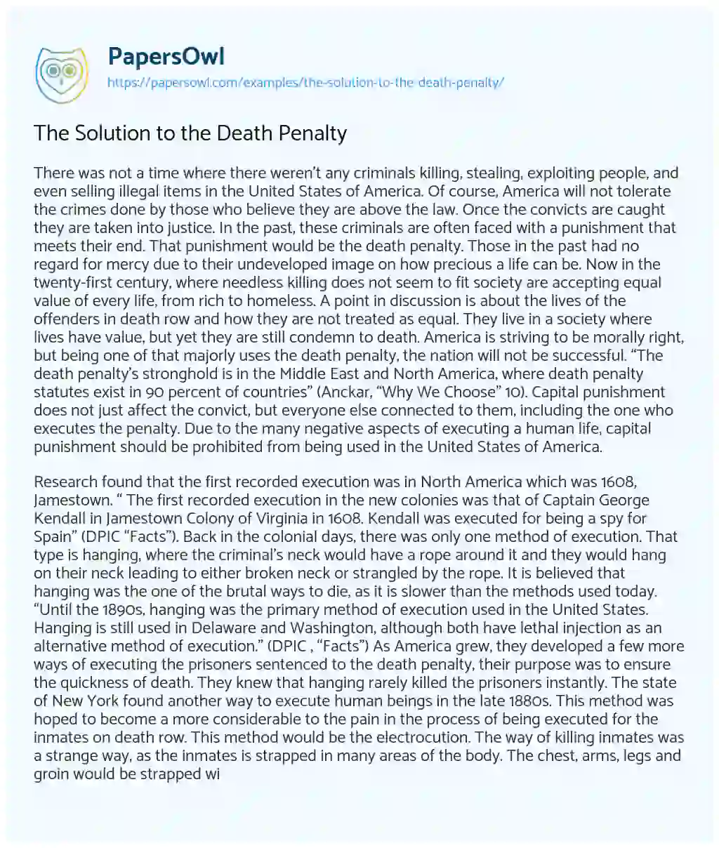Essay on The Solution to the Death Penalty