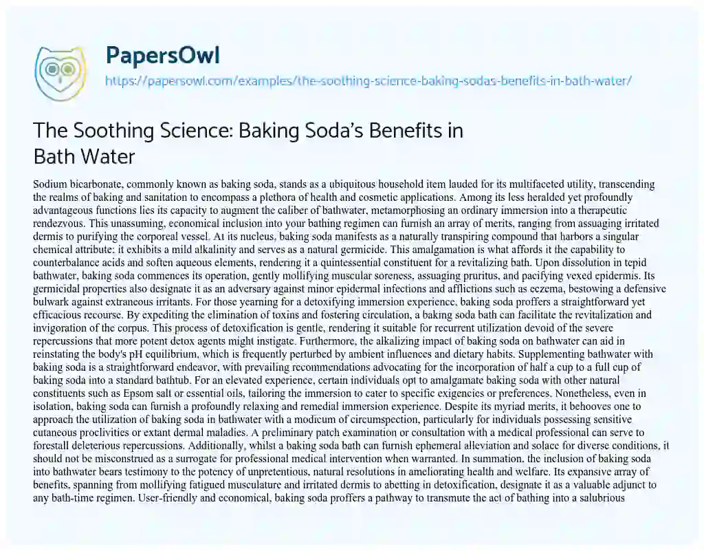 Essay on The Soothing Science: Baking Soda’s Benefits in Bath Water