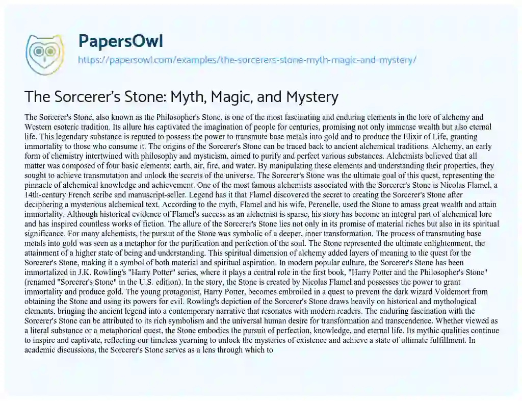 Essay on The Sorcerer’s Stone: Myth, Magic, and Mystery