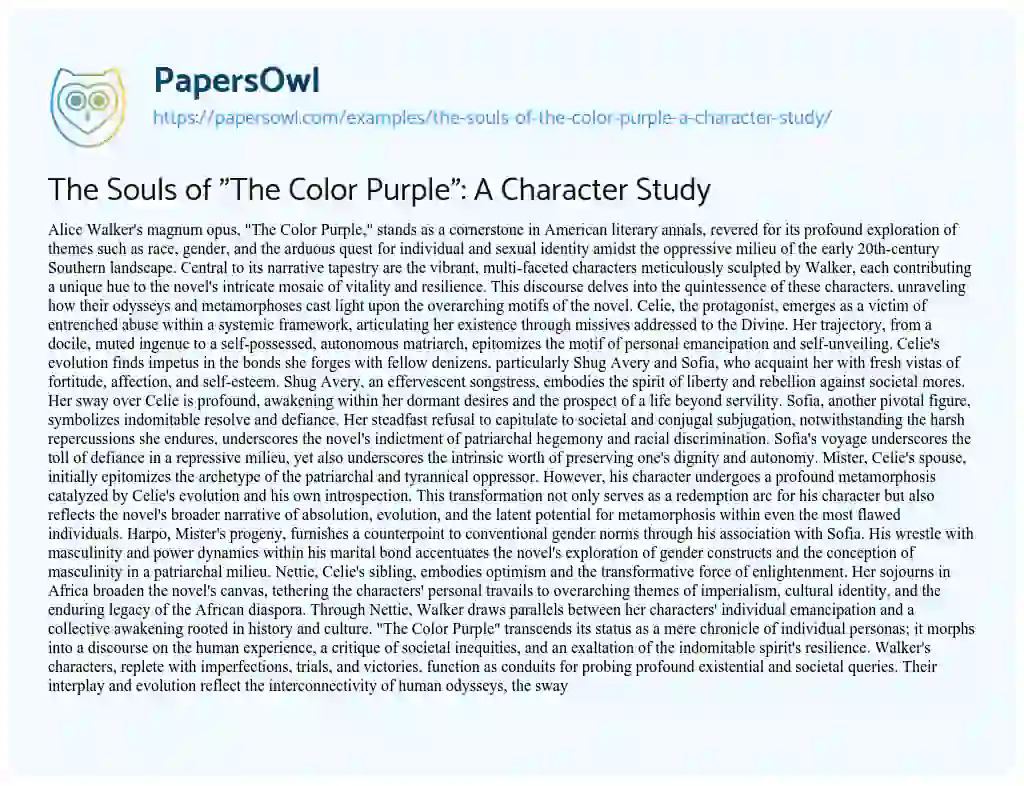 Essay on The Souls of “The Color Purple”: a Character Study